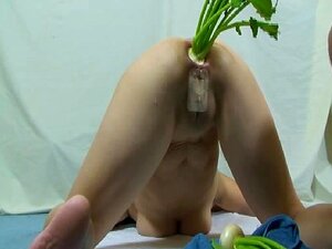 Fruit fetish video in which a girl masturbates rough