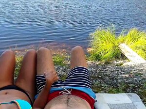 Slutty Rita E make love outdoors on lake with passion and love so intense