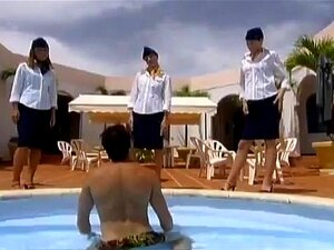Kinky Girls In Stewardess Uniform Have Wild Sex By The Pool Porn