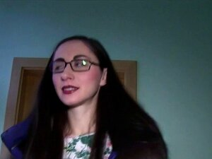 Brunette Hair in glasses drilled and cummed on