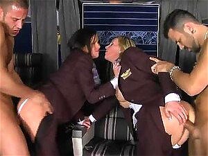 Two Stewardesses Get Fucked By Two Business Class Passengers Porn